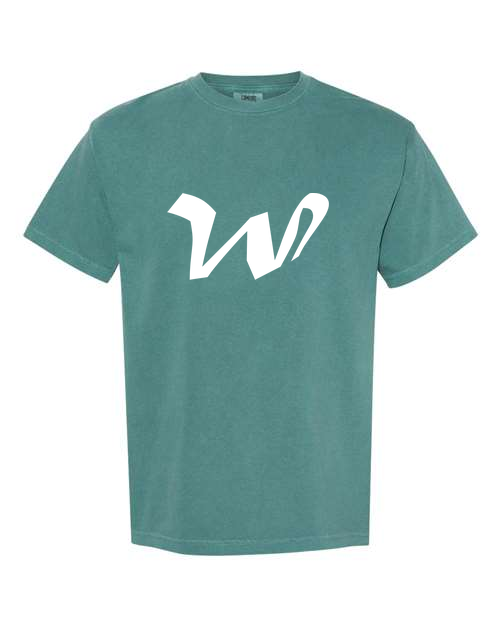 Alphabet W T-Shirt 9 inch calligraphy White ink, Emerald