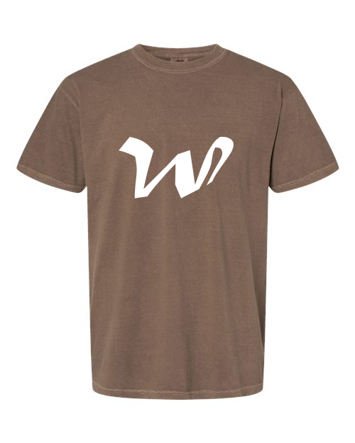 Alphabet W T-Shirt 9 inch calligraphy White ink, Espresso