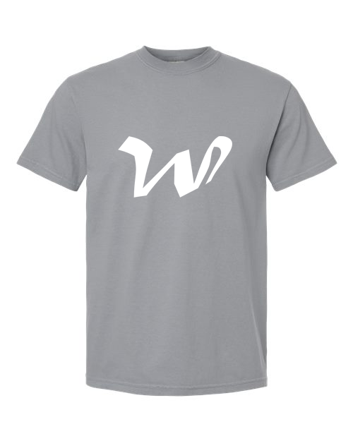 Alphabet W T-Shirt 9 inch calligraphy White ink, Granite