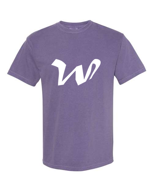 Alphabet W T-Shirt 9 inch calligraphy White ink, Grape