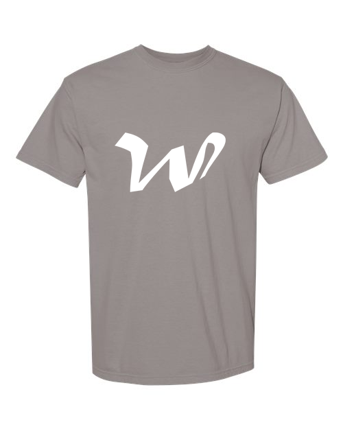 Alphabet W T-Shirt 9 inch calligraphy White ink, Grey
