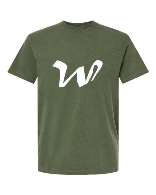 Alphabet W T-Shirt 9 inch calligraphy White ink, Hemp