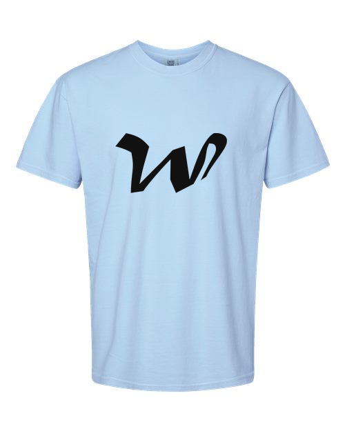 Alphabet W T-Shirt 9 inch calligraphy Black ink, Hydrangea