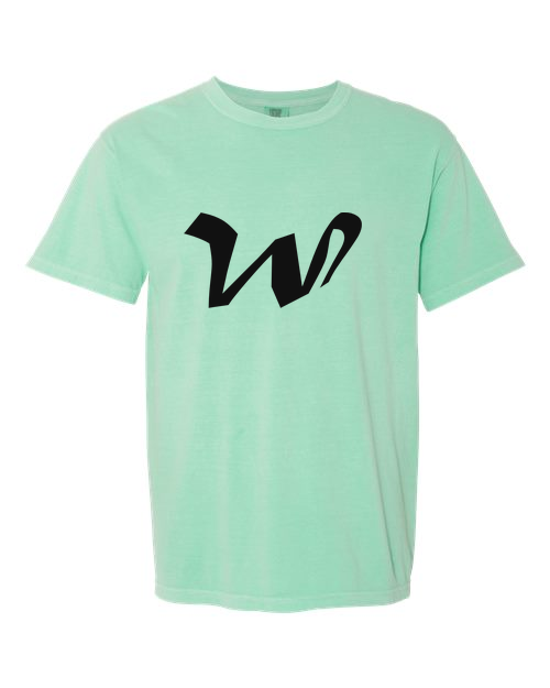 Alphabet W T-Shirt 9 inch calligraphy Black ink, Island Reef