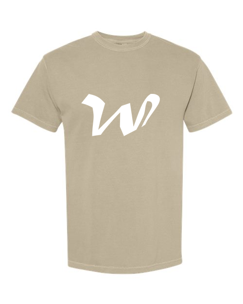Alphabet W T-Shirt 9 inch calligraphy White ink, Khaki