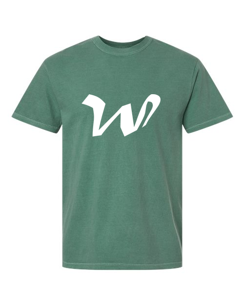 Alphabet W T-Shirt 9 inch calligraphy White ink, Light Green