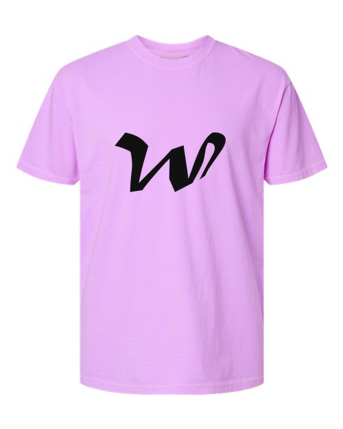 Alphabet W T-Shirt 9 inch calligraphy Black ink, Neon Violet