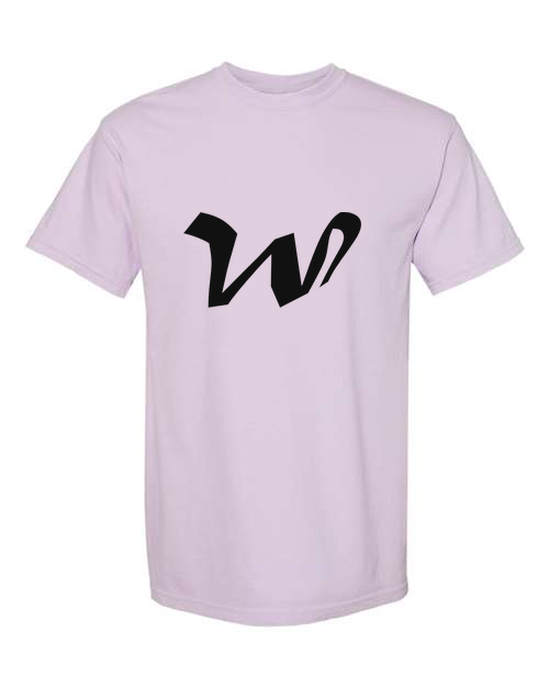 Alphabet W T-Shirt 9 inch calligraphy Black ink, Orchid