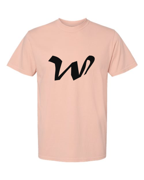 Alphabet W T-Shirt 9 inch calligraphy Black ink, Peachy