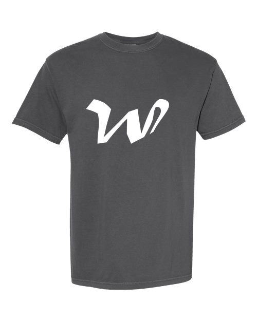 Alphabet W T-Shirt 9 inch calligraphy White ink, Pepper