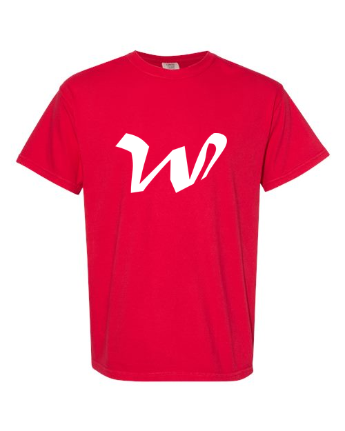 Alphabet W T-Shirt 9 inch calligraphy White ink, Red