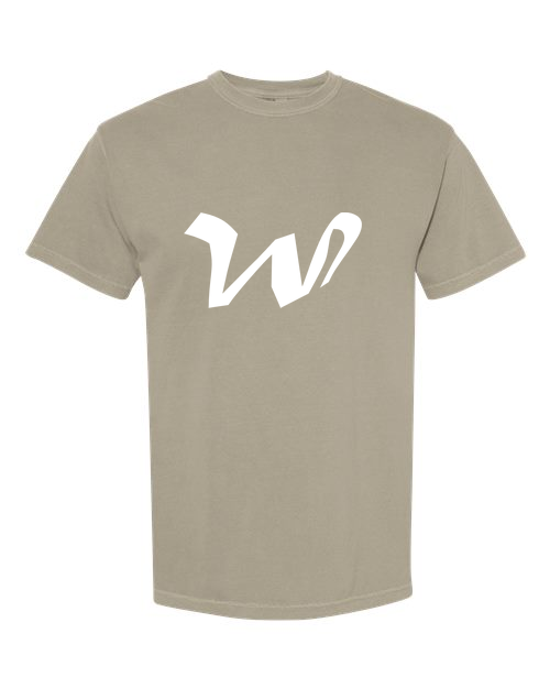 Alphabet W T-Shirt 9 inch calligraphy White ink, Sandstone