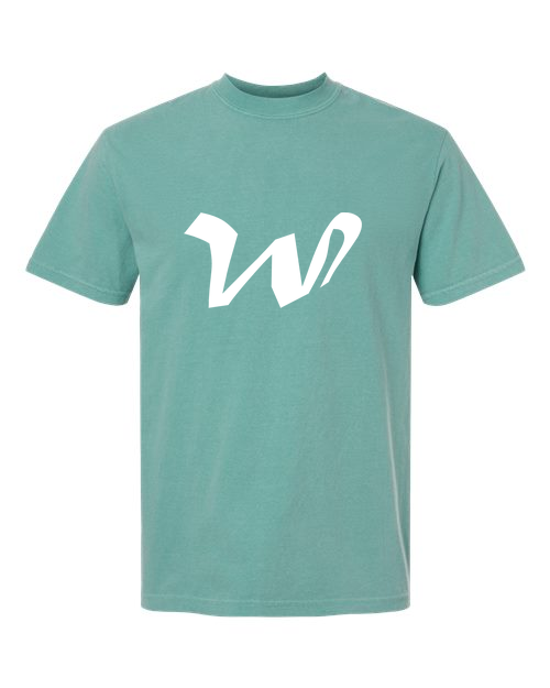 Alphabet W T-Shirt 9 inch calligraphy White ink, Seafoam