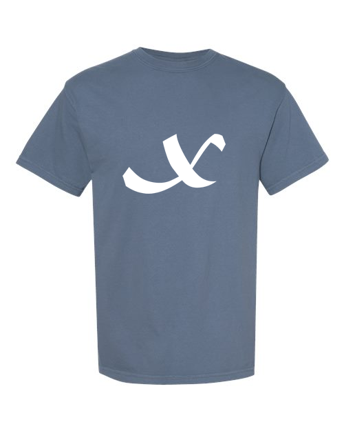 Alphabet X T-Shirt 9 inch calligraphy White ink, Blue Jean