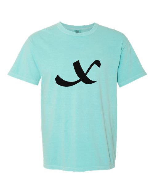 Alphabet X T-Shirt 9 inch calligraphy Black ink, Chalky Mint
