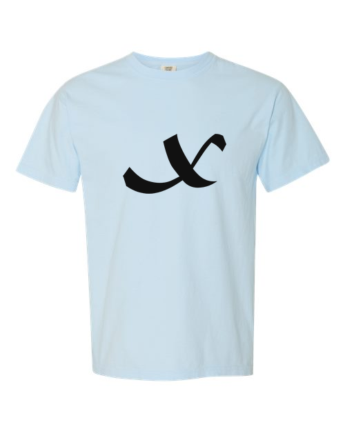 Alphabet X T-Shirt 9 inch calligraphy Black ink, Chambray