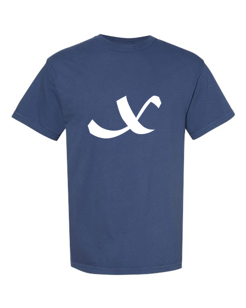 Alphabet X T-Shirt 9 inch calligraphy White ink, China Blue
