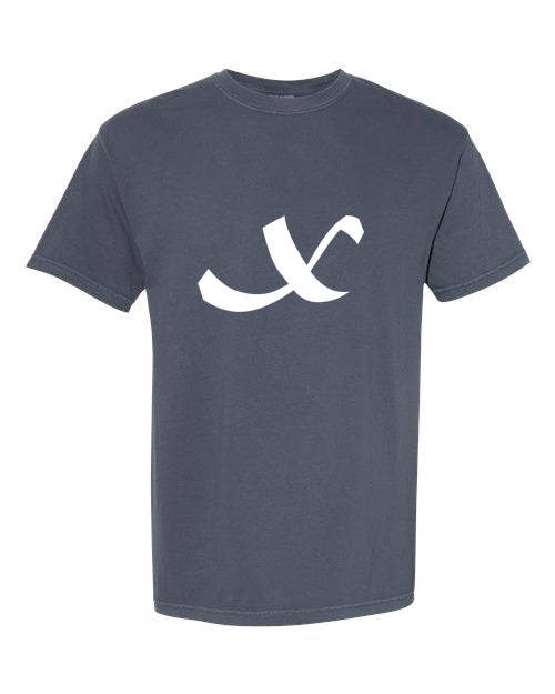 Alphabet X T-Shirt 9 inch calligraphy White ink, Denim