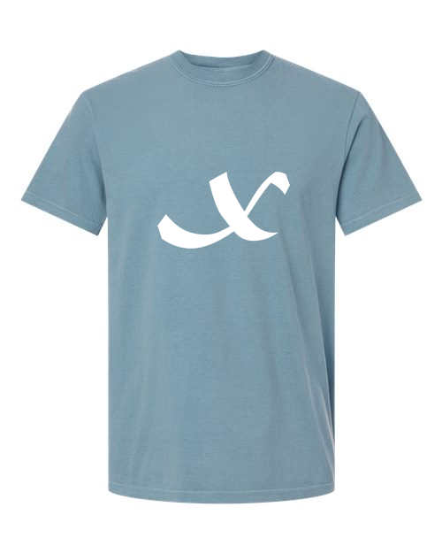 Alphabet X T-Shirt 9 inch calligraphy White ink, Ice Blue