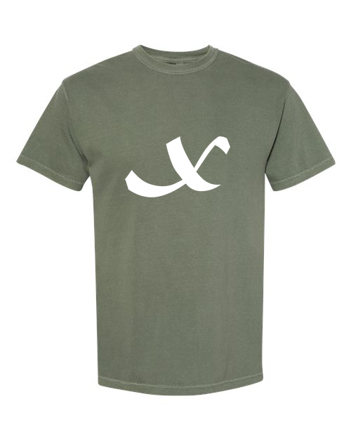 Alphabet X T-Shirt 9 inch calligraphy White ink, Moss