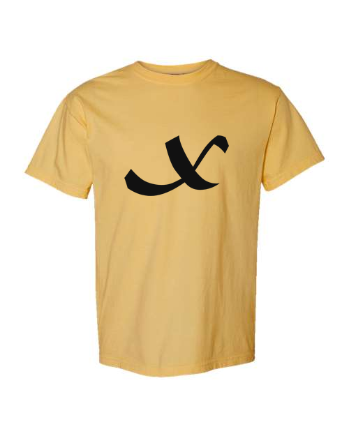Alphabet X T-Shirt 9 inch calligraphy Black ink, Mustard