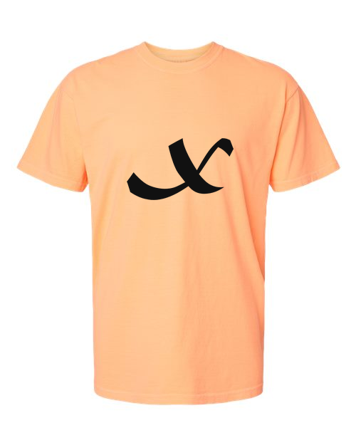 Alphabet X T-Shirt 9 inch calligraphy Black ink, Neon Cantaloupe