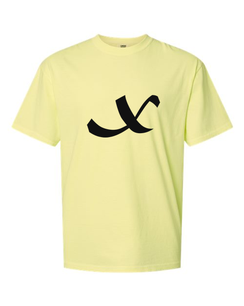 Alphabet X T-Shirt 9 inch calligraphy Black ink, Neon Lemon