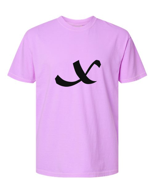 Alphabet X T-Shirt 9 inch calligraphy Black ink, Neon Violet