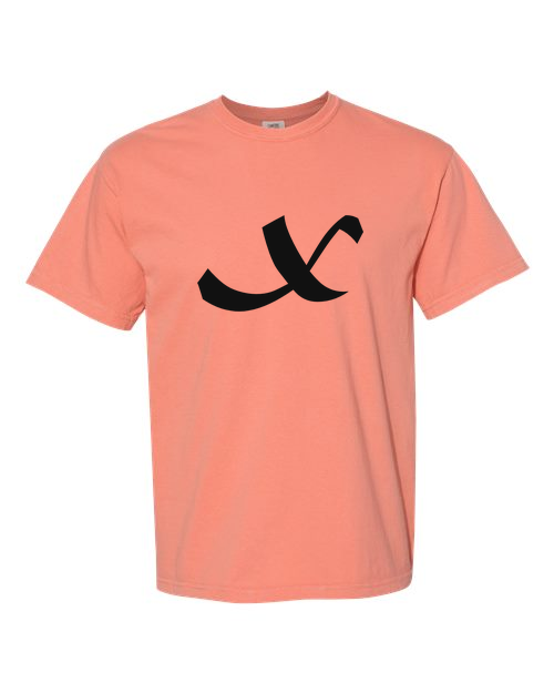 Alphabet X T-Shirt 9 inch calligraphy Black ink, Terracotta