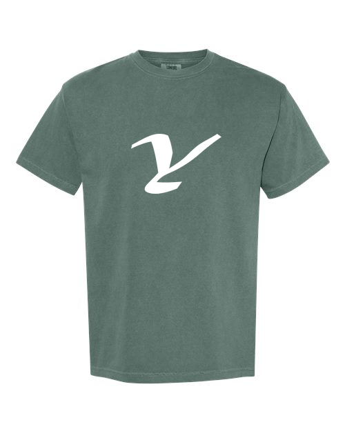Alphabet Y T-Shirt 9 inch calligraphy White ink, Blue Spruce