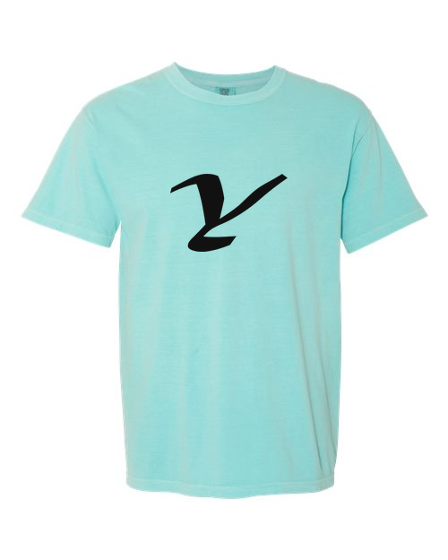 Alphabet Y T-Shirt 9 inch calligraphy Black ink, Chalky Mint