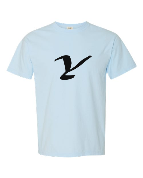 Alphabet Y T-Shirt 9 inch calligraphy Black ink, Chambray