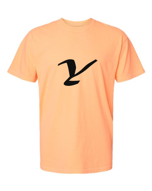 Alphabet Y T-Shirt 9 inch calligraphy Black ink, Neon Cantaloupe