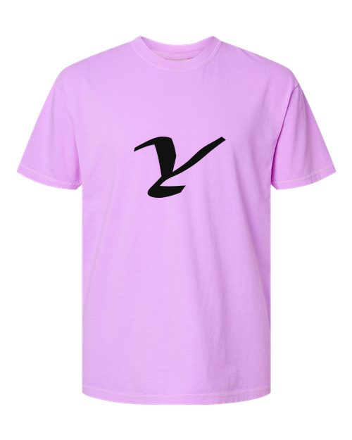 Alphabet Y T-Shirt 9 inch calligraphy Black ink, Neon Violet