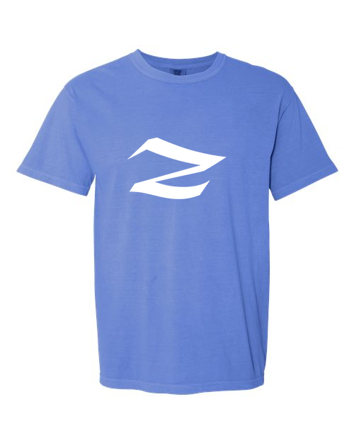 Alphabet Z T-Shirt 9 inch calligraphy White ink, Flo Blue