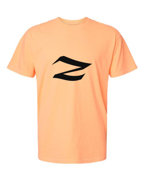 Alphabet Z T-Shirt 9 inch calligraphy Black ink, Neon Cantaloupe