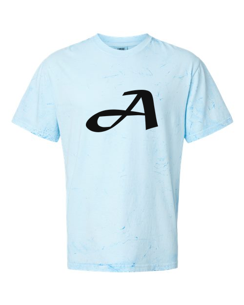 Alphabet A T-Shirt 9 inch calligraphy Black ink, Fiji Blue
