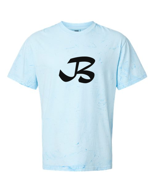 Alphabet B T-Shirt 9 inch calligraphy Black ink, Fiji Blue