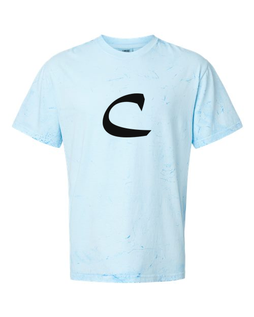 Alphabet C T-Shirt 9 inch calligraphy Black ink, Fiji Blue