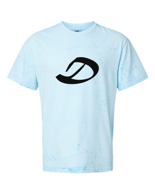 Alphabet D T-Shirt 9 inch calligraphy Black ink, Fiji Blue