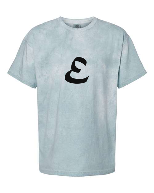 Alphabet E T-Shirt 9 inch calligraphy Black ink, Ocean