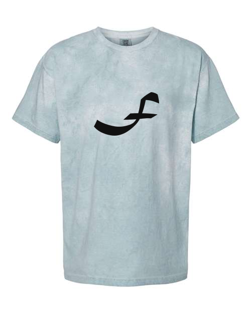 Alphabet F T-Shirt 9 inch calligraphy Black ink, Ocean