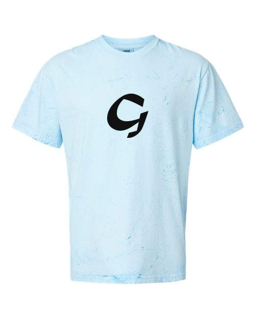 Alphabet G T-Shirt 9 inch calligraphy Black ink, Fiji Blue
