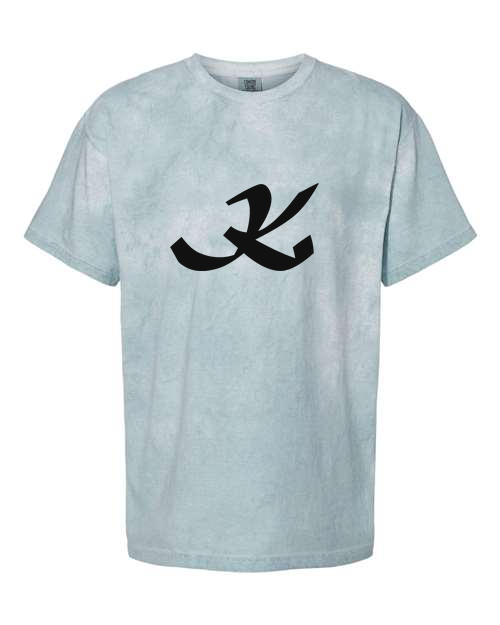Alphabet K T-Shirt 9 inch calligraphy Black ink, Ocean