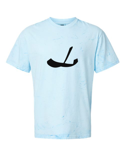 Alphabet L T-Shirt 9 inch calligraphy Black ink, Fiji Blue