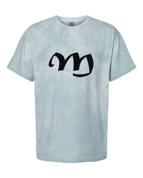 Alphabet M T-Shirt 9 inch calligraphy Black ink, Ocean