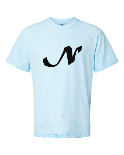 Alphabet N T-Shirt 9 inch calligraphy Black ink, Fiji Blue