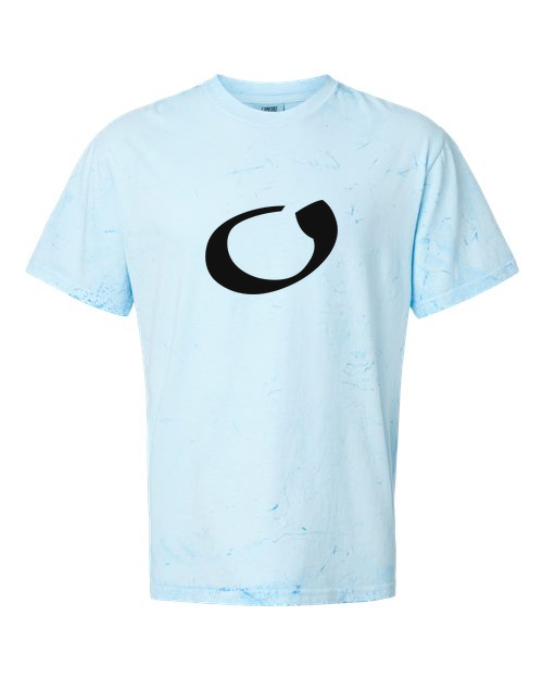 Alphabet O T-Shirt 9 inch calligraphy Black ink, Fiji Blue