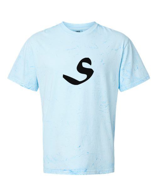 Alphabet S T-Shirt 9 inch calligraphy Black ink, Fiji Blue