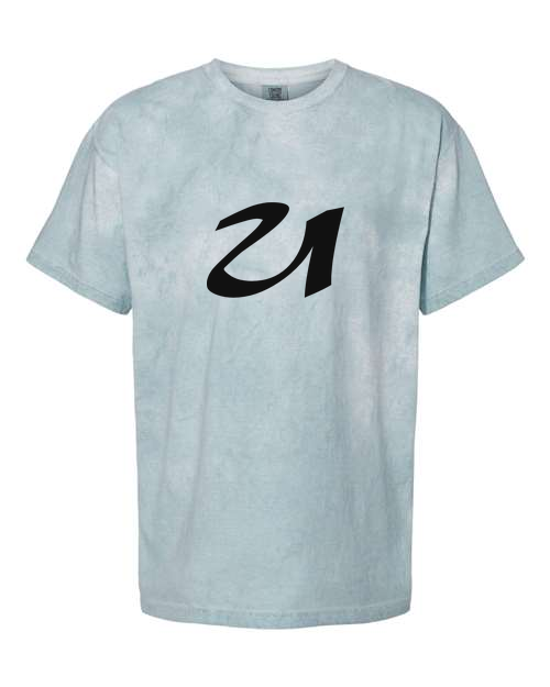 Alphabet U T-Shirt 9 inch calligraphy Black ink, Ocean